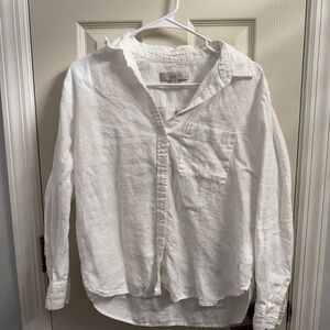 LOFT White Casual Button Down Shirt with Relaxed Fit
